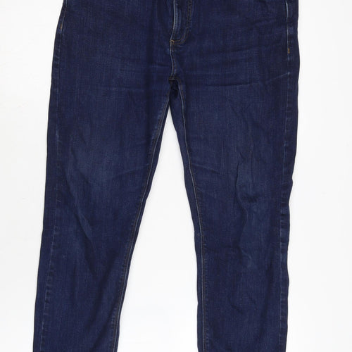 Marks and Spencer Mens Blue Cotton Blend Straight Jeans Size 30 in L25 in Slim Zip