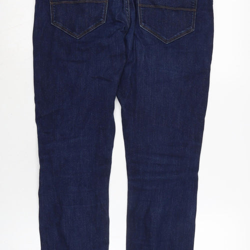 Marks and Spencer Mens Blue Cotton Blend Straight Jeans Size 30 in L25 in Slim Zip