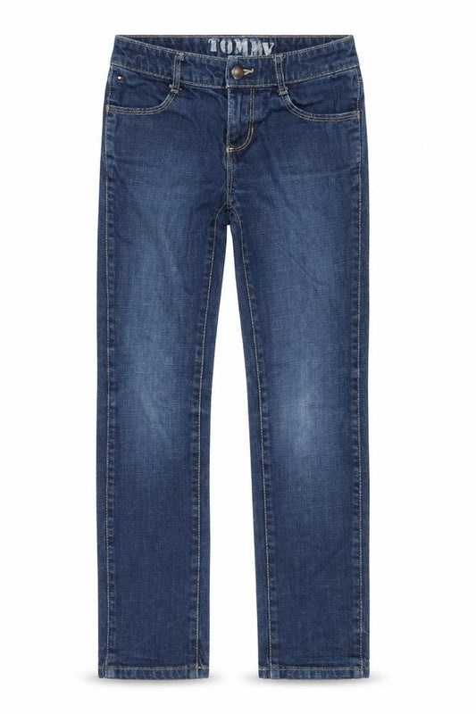 Tommy Girls Blue Ikat Cotton Blend Straight Jeans Size 10 Years L24 in Regular Zip