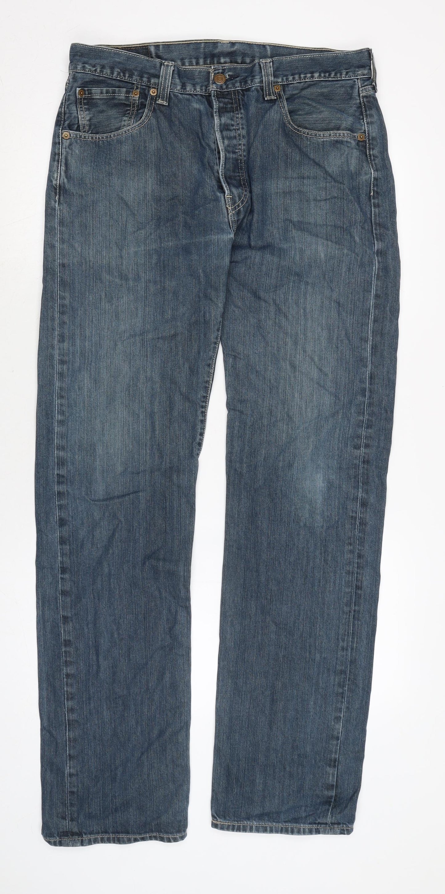 Levis Mens Blue Cotton Straight Jeans Size 31 in L32 in Regular Button