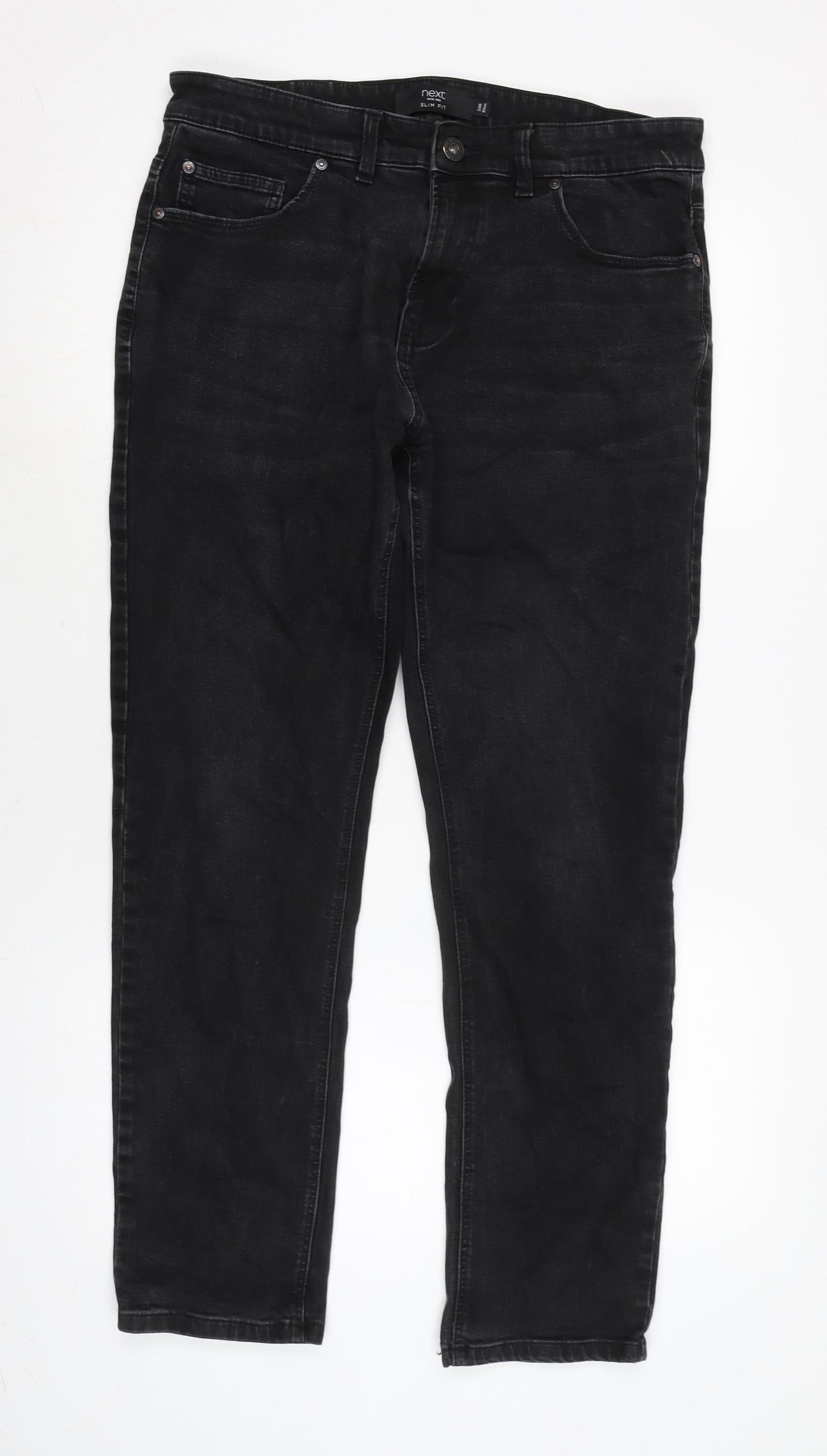 NEXT Mens Grey Cotton Blend Straight Jeans Size 34 in L28 in Slim Zip