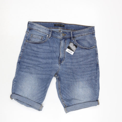 Peacocks Mens Blue Cotton Biker Shorts Size 34 in L10 in Regular Zip