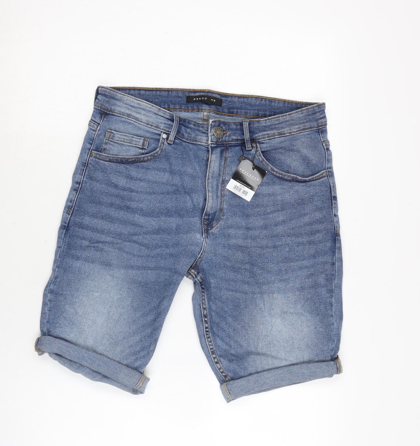 Peacocks Mens Blue Cotton Biker Shorts Size 34 in L10 in Regular Zip