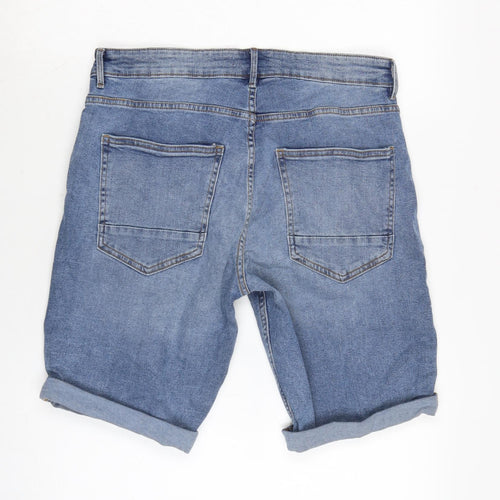 Peacocks Mens Blue Cotton Biker Shorts Size 34 in L10 in Regular Zip