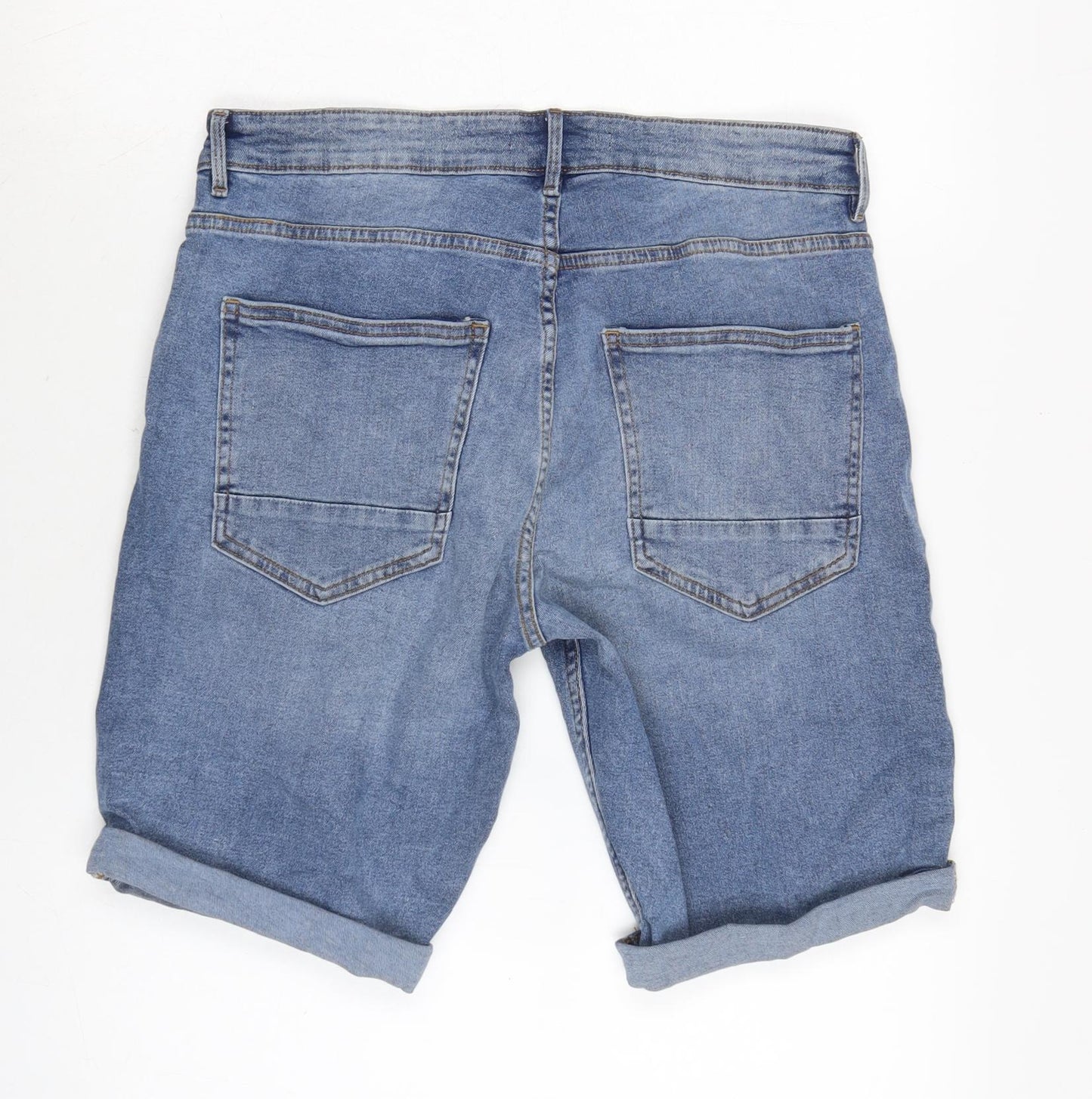 Peacocks Mens Blue Cotton Biker Shorts Size 34 in L10 in Regular Zip