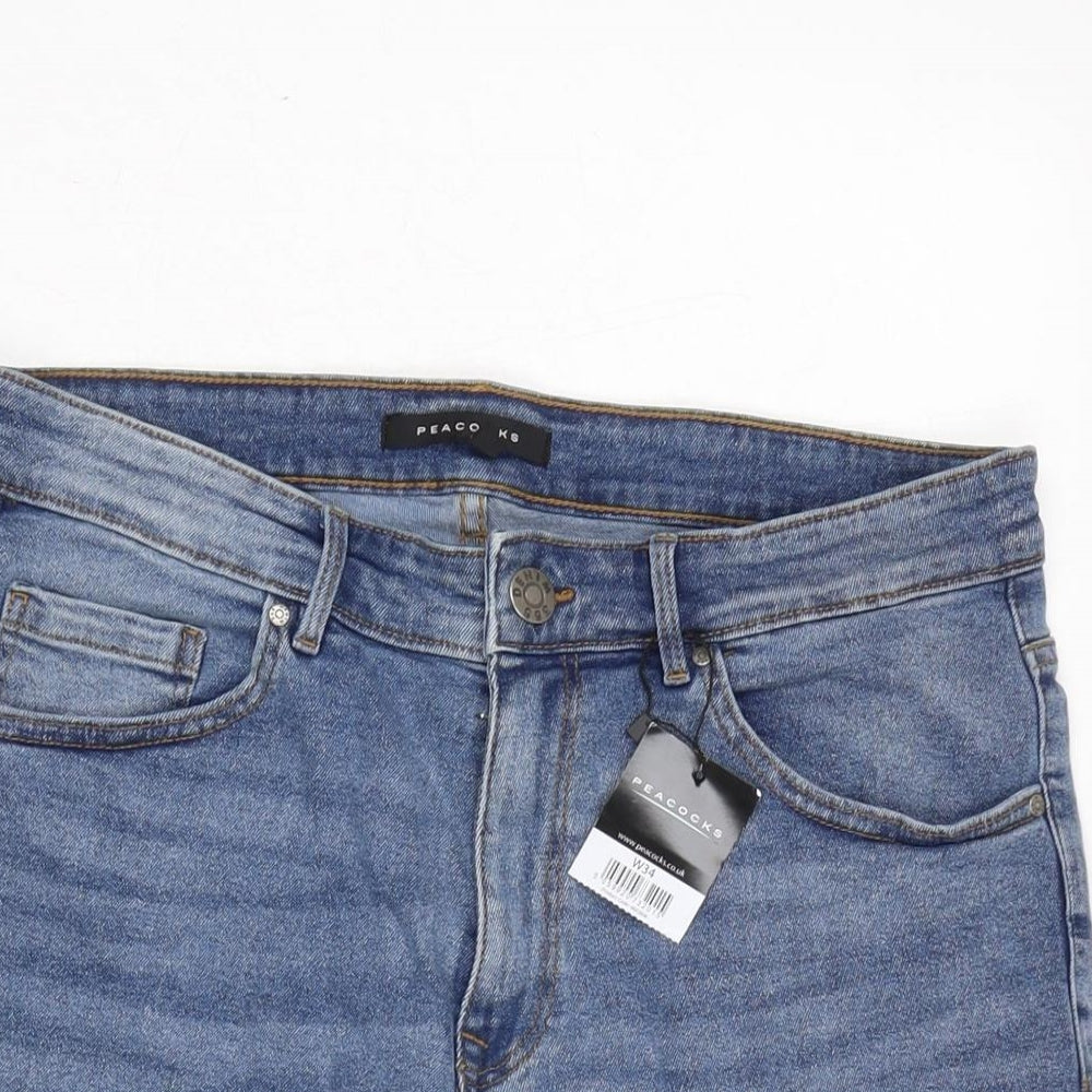 Peacocks Mens Blue Cotton Biker Shorts Size 34 in L10 in Regular Zip