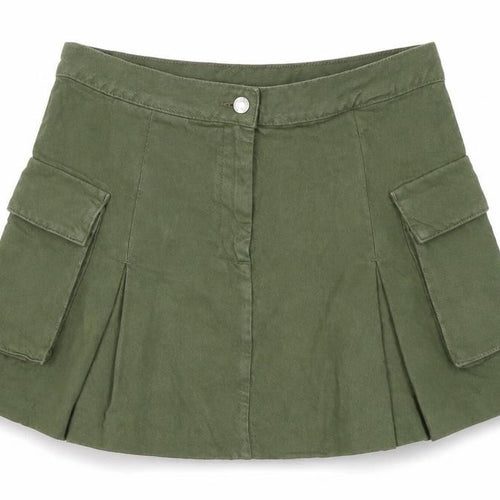 MNG Womens Green Cotton Flare Skirt Size 8 Zip