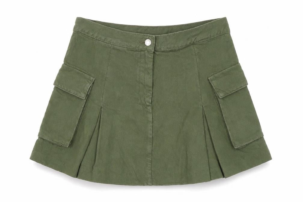 MNG Womens Green Cotton Flare Skirt Size 8 Zip