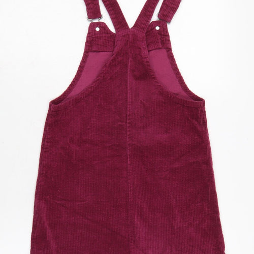 NEXT Girls Purple Cotton Pinafore/Dungaree Dress Size 10 Years Square Neck Snap - Pit to pit 6.5 In - Adjustable straps.