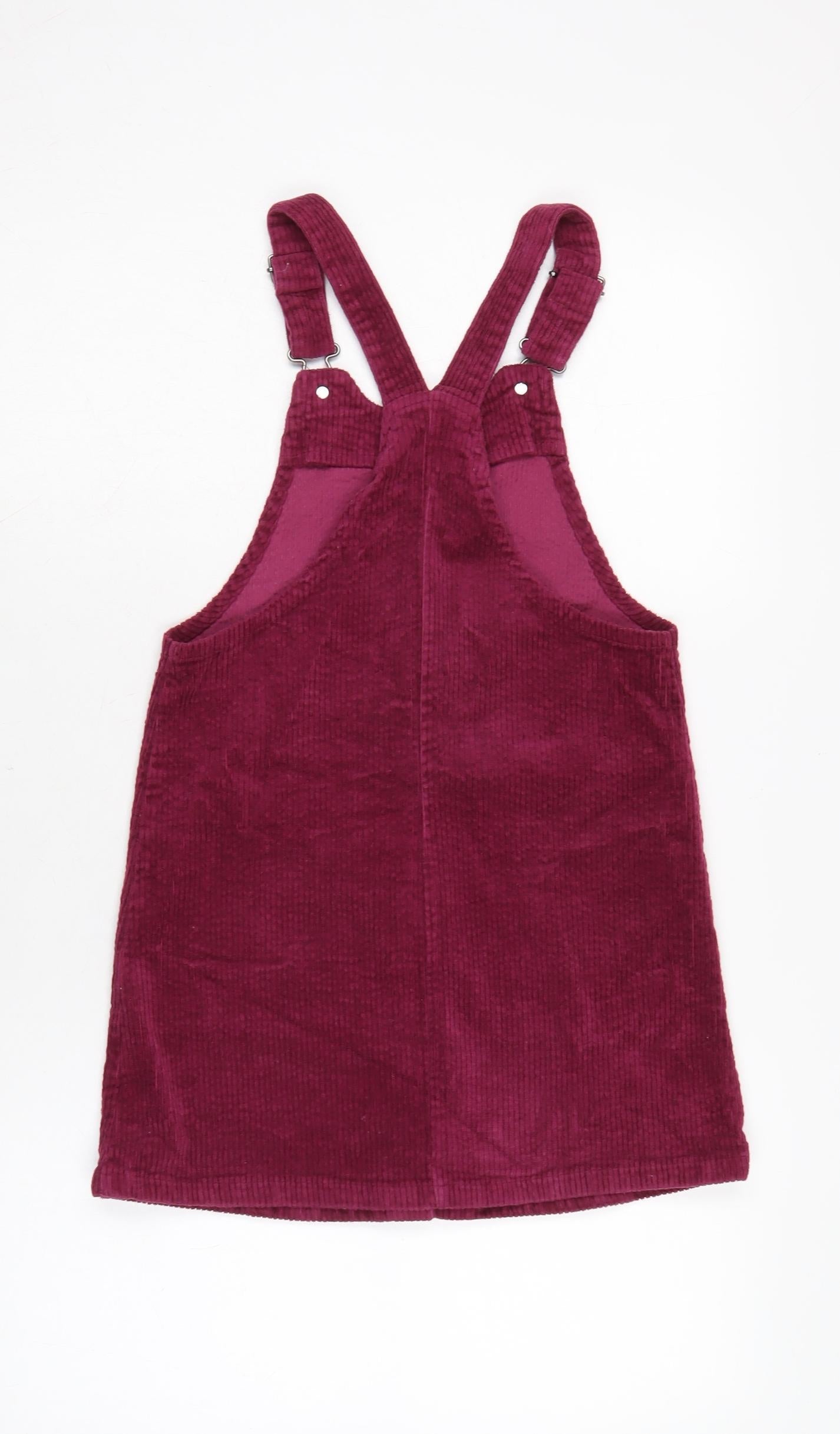 NEXT Girls Purple Cotton Pinafore/Dungaree Dress Size 10 Years Square Neck Snap - Pit to pit 6.5 In - Adjustable straps.