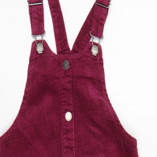NEXT Girls Purple Cotton Pinafore/Dungaree Dress Size 10 Years Square Neck Snap - Pit to pit 6.5 In - Adjustable straps.