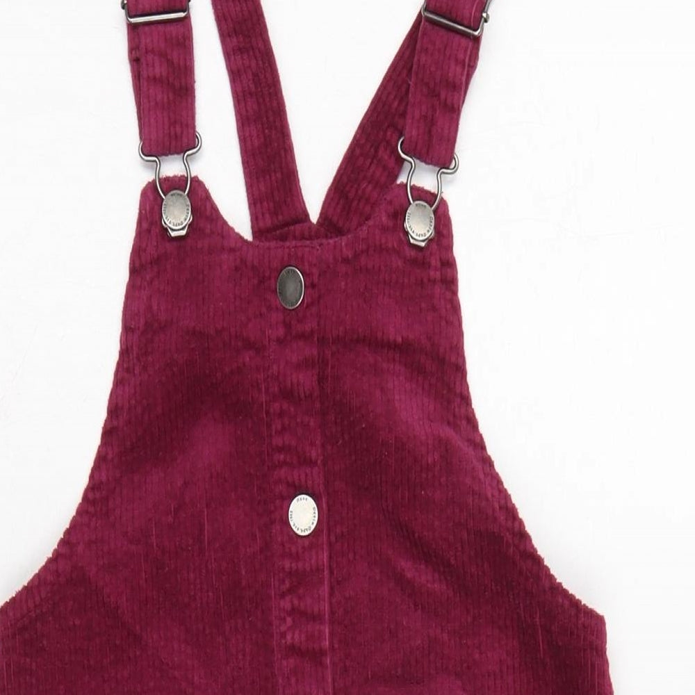 NEXT Girls Purple Cotton Pinafore/Dungaree Dress Size 10 Years Square Neck Snap - Pit to pit 6.5 In - Adjustable straps.