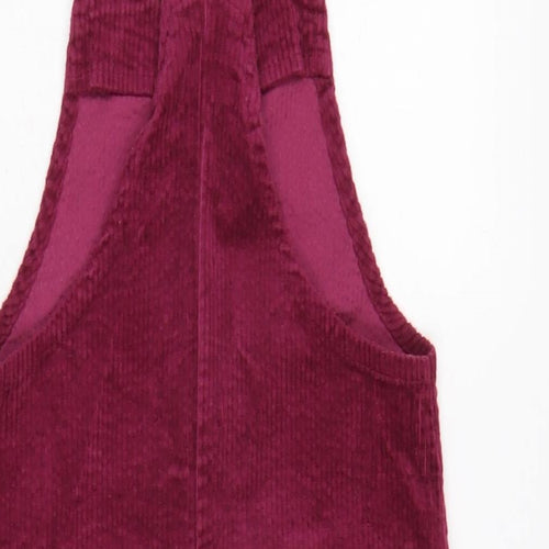 NEXT Girls Purple Cotton Pinafore/Dungaree Dress Size 10 Years Square Neck Snap - Pit to pit 6.5 In - Adjustable straps.