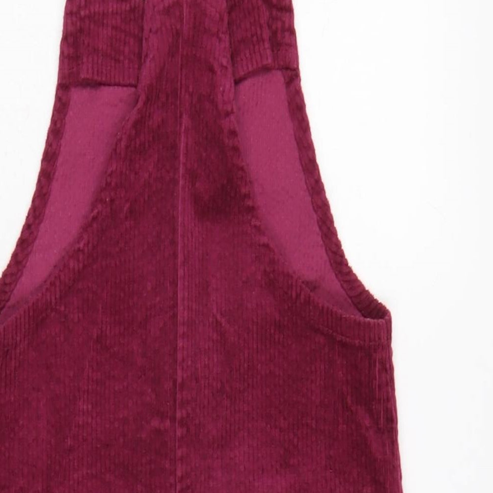 NEXT Girls Purple Cotton Pinafore/Dungaree Dress Size 10 Years Square Neck Snap - Pit to pit 6.5 In - Adjustable straps.