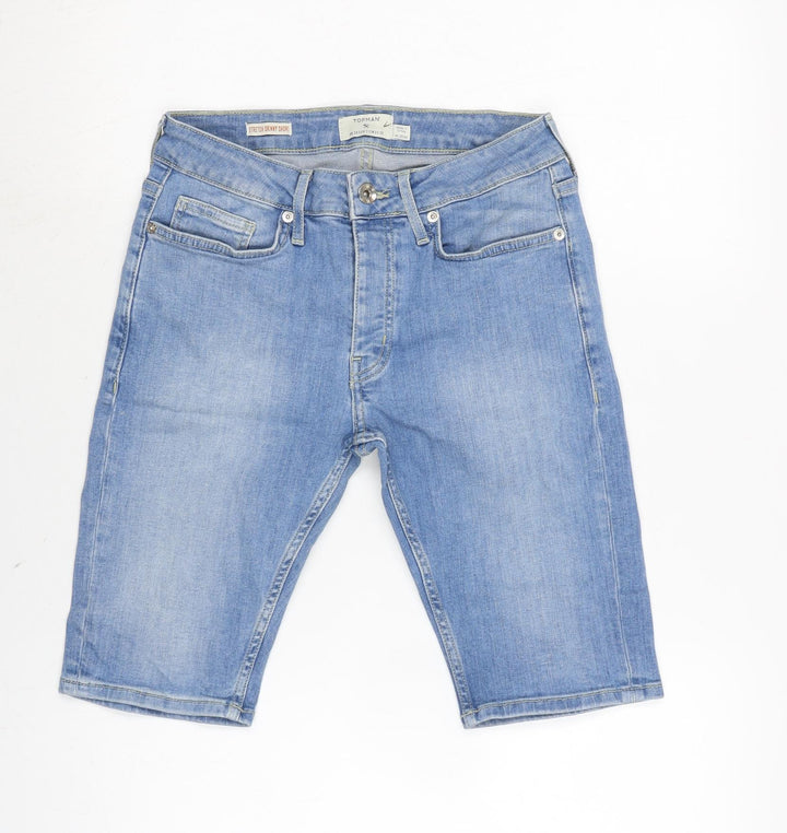 Topman Mens Blue Cotton Bermuda Shorts Size 26 in L10 in Regular Zip