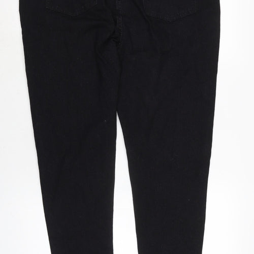 PRETTYLITTLETHING Womens Black Cotton Blend Straight Jeans Size 18 L28 in Regular Zip - Raw Hem