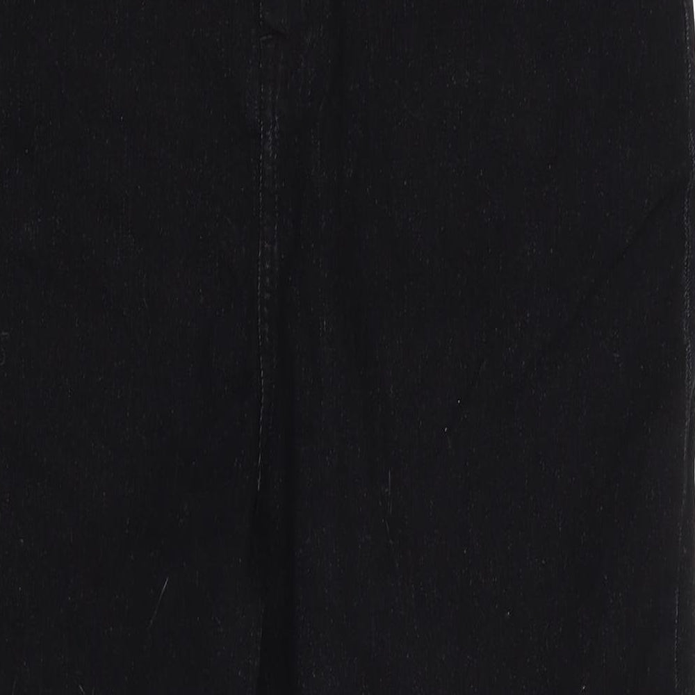 PRETTYLITTLETHING Womens Black Cotton Blend Straight Jeans Size 18 L28 in Regular Zip - Raw Hem