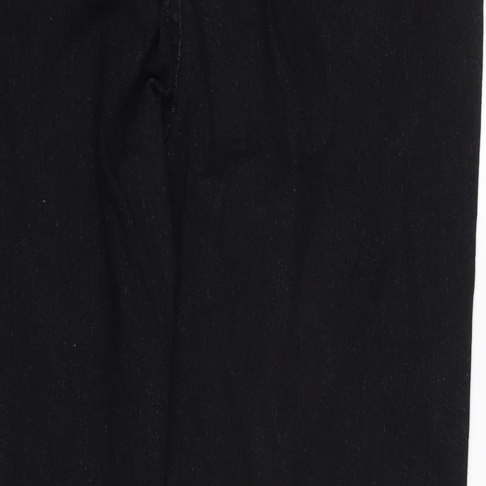 PRETTYLITTLETHING Womens Black Cotton Blend Straight Jeans Size 18 L28 in Regular Zip - Raw Hem