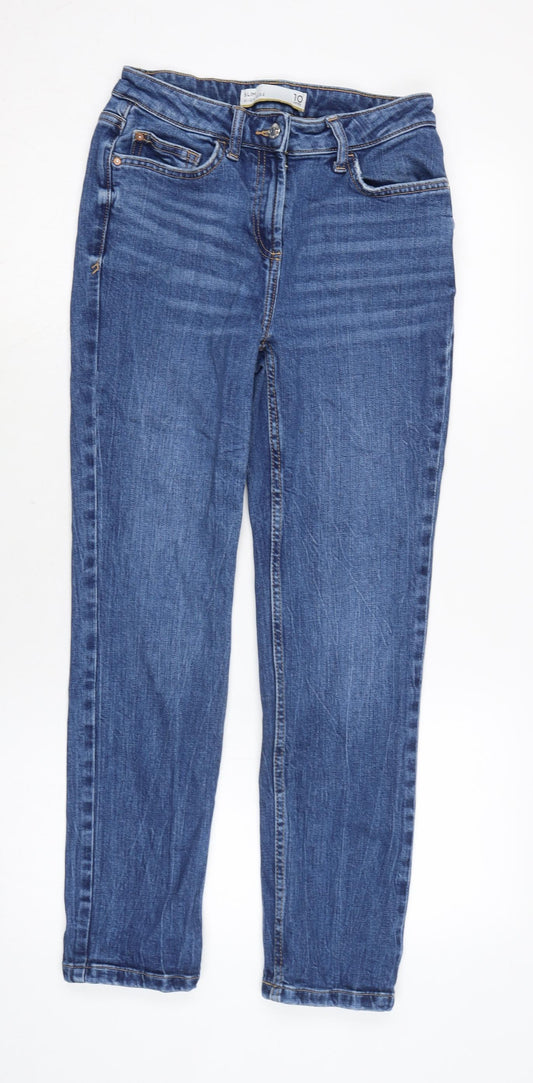 NEXT Womens Blue Cotton Blend Straight Jeans Size 10 L25.5 in Slim Zip