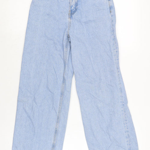 Marks and Spencer Girls Blue Cotton Wide-Leg Jeans Size 9-10 Years L22 in Regular Zip