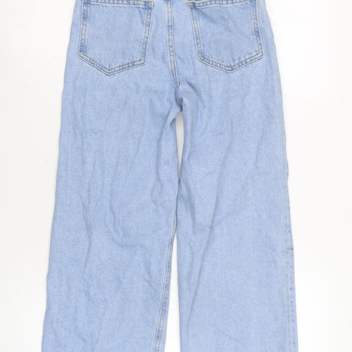 Marks and Spencer Girls Blue Cotton Wide-Leg Jeans Size 9-10 Years L22 in Regular Zip