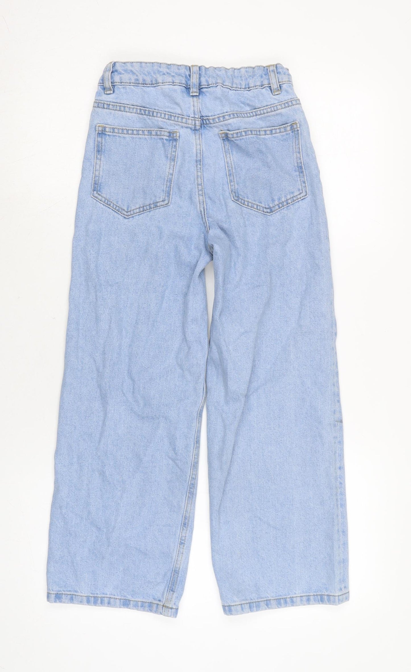 Marks and Spencer Girls Blue Cotton Wide-Leg Jeans Size 9-10 Years L22 in Regular Zip