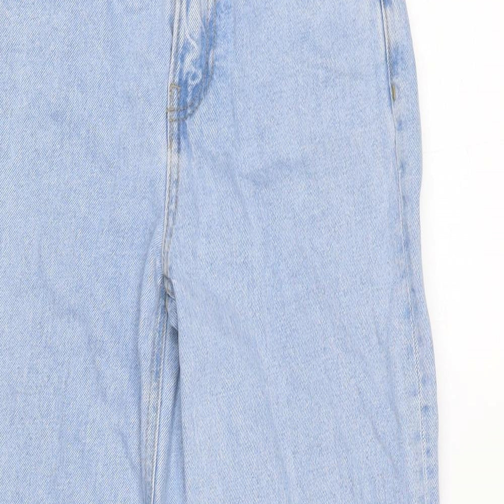 Marks and Spencer Girls Blue Cotton Wide-Leg Jeans Size 9-10 Years L22 in Regular Zip