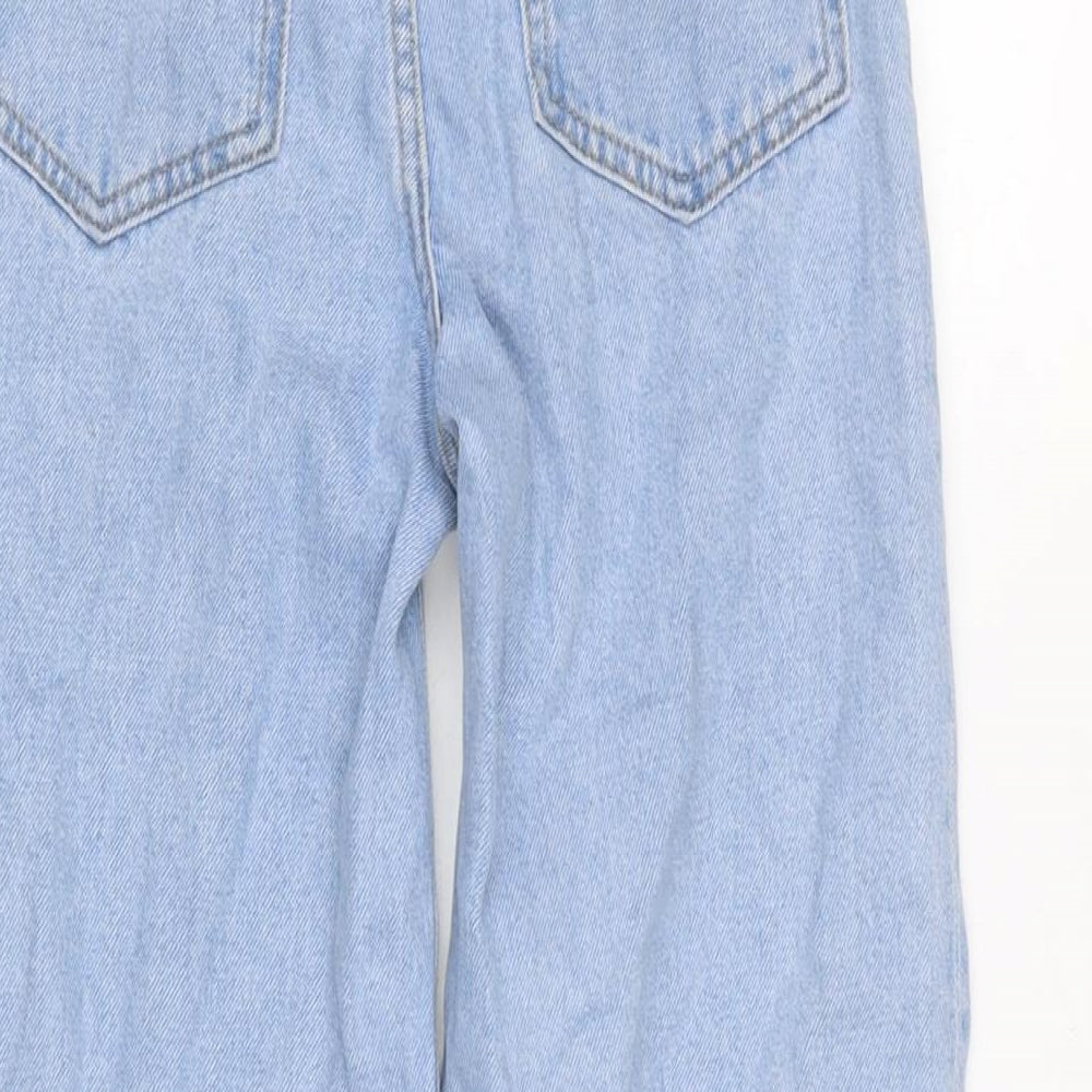 Marks and Spencer Girls Blue Cotton Wide-Leg Jeans Size 9-10 Years L22 in Regular Zip