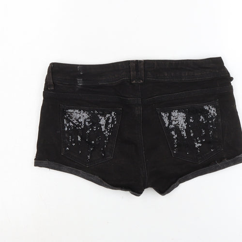 Topshop Womens Black Cotton Basic Shorts Size 28 in Regular Zip - Sequins to front and back.