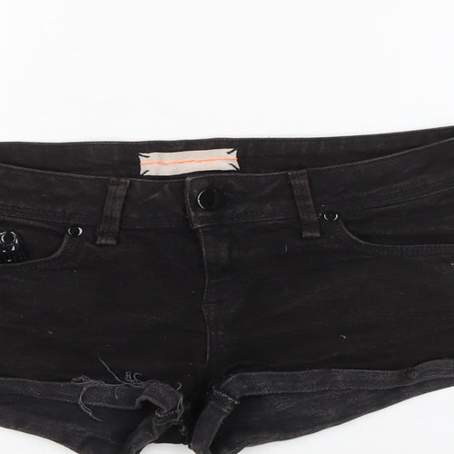 Topshop Womens Black Cotton Basic Shorts Size 28 in Regular Zip - Sequins to front and back.