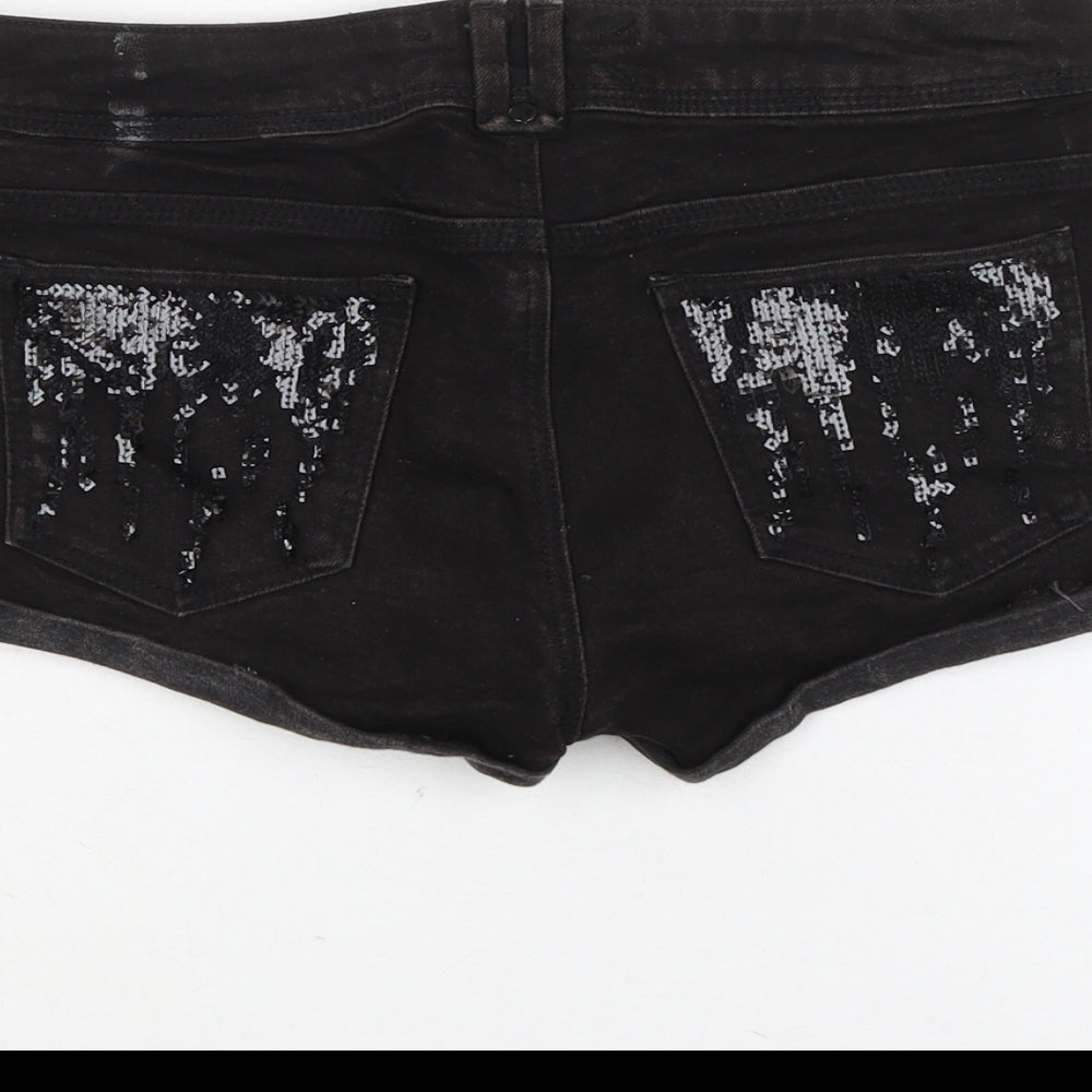 Topshop Womens Black Cotton Basic Shorts Size 28 in Regular Zip - Sequins to front and back.