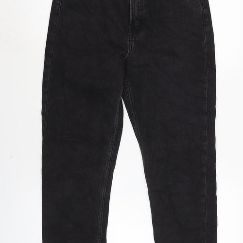 Denim & Co. Womens Black Cotton Straight Jeans Size 12 L24 in Regular Zip - Raw Hem