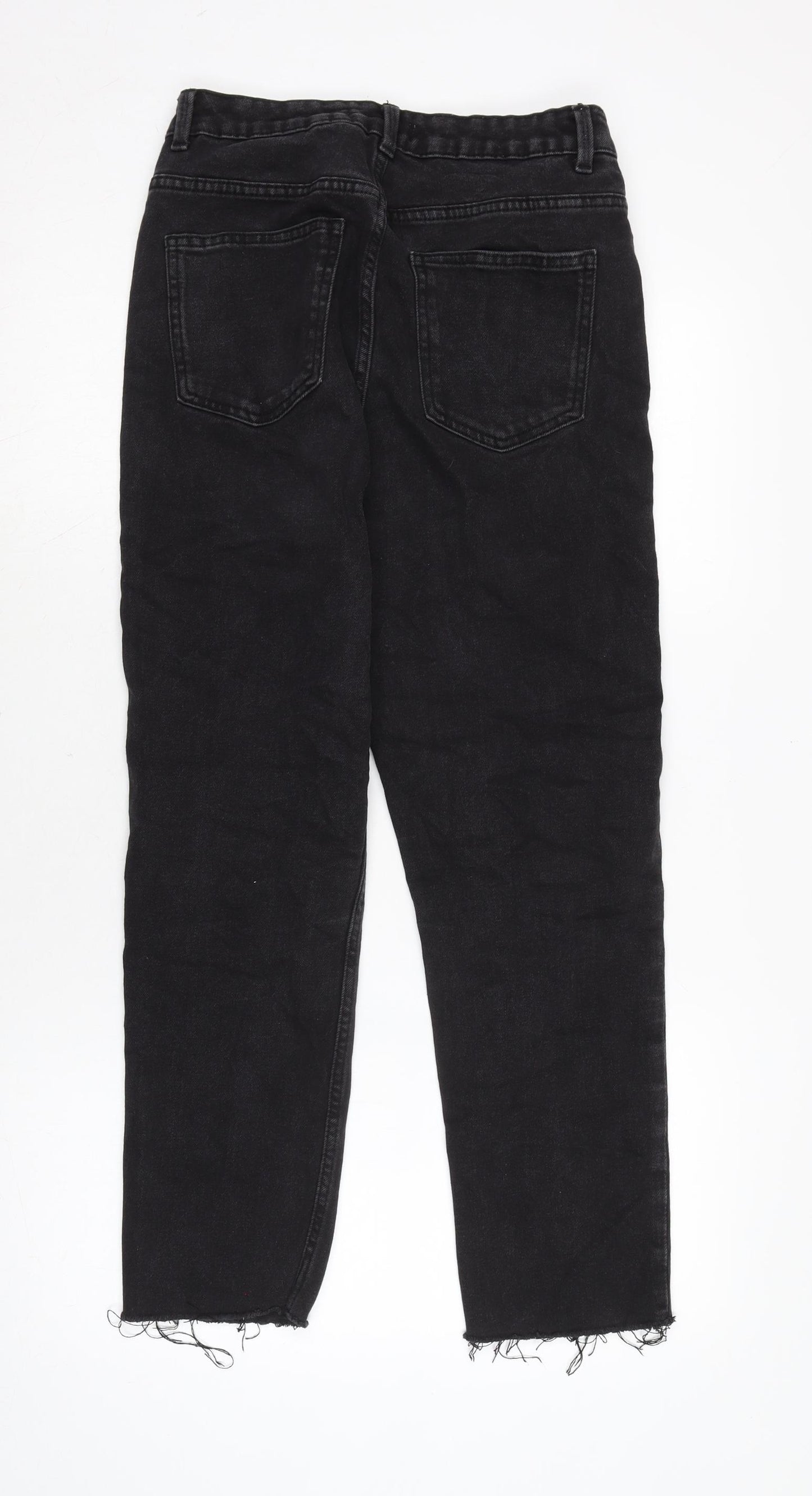 Denim & Co. Womens Black Cotton Straight Jeans Size 12 L24 in Regular Zip - Raw Hem