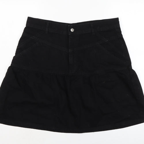 Topshop Womens Black Cotton A-Line Skirt Size 16 Zip