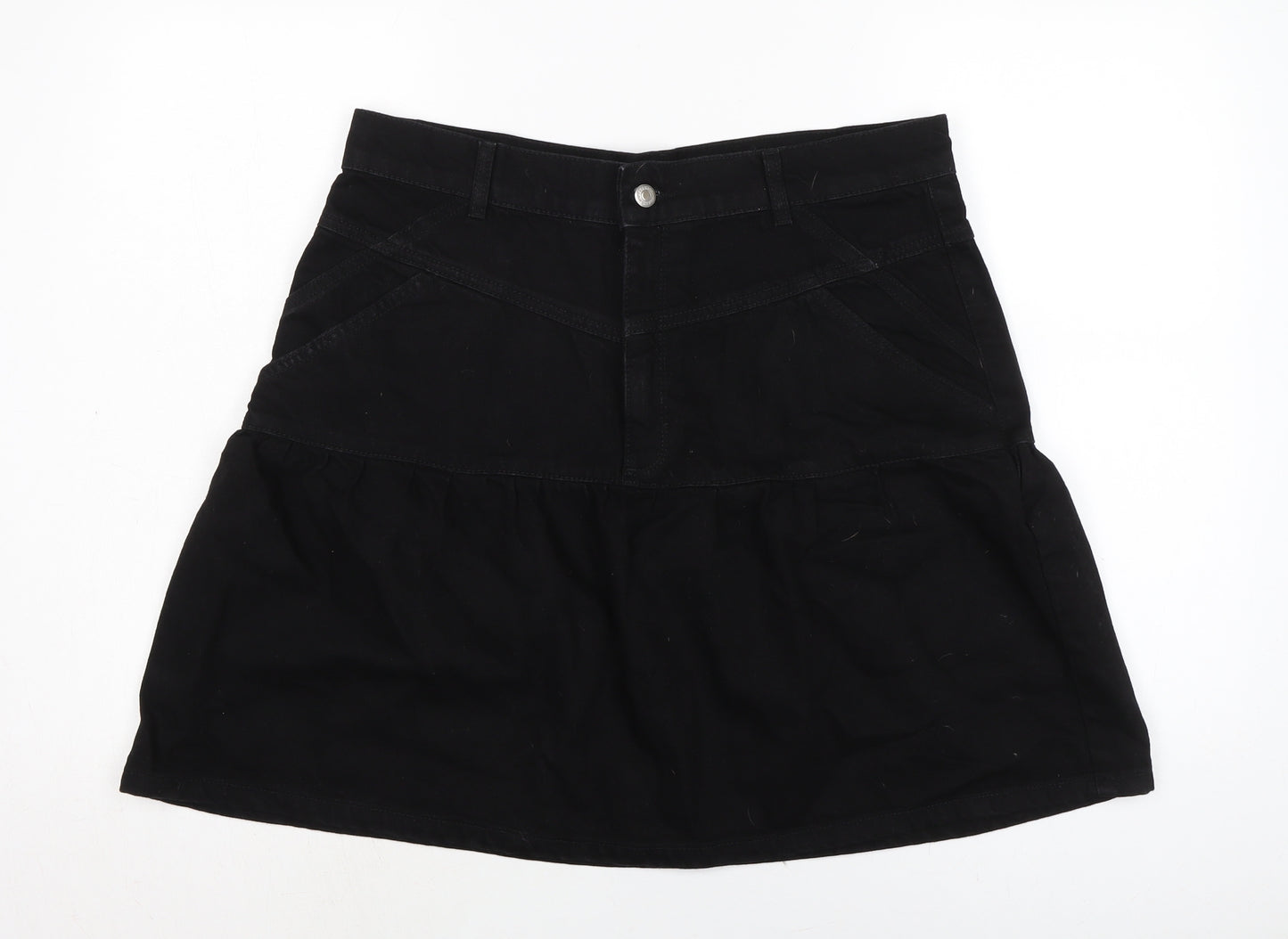Topshop Womens Black Cotton A-Line Skirt Size 16 Zip