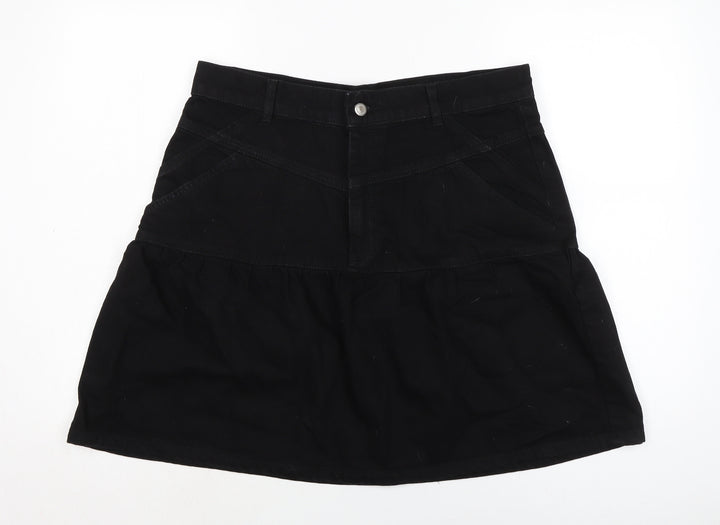 Topshop Womens Black Cotton A-Line Skirt Size 16 Zip