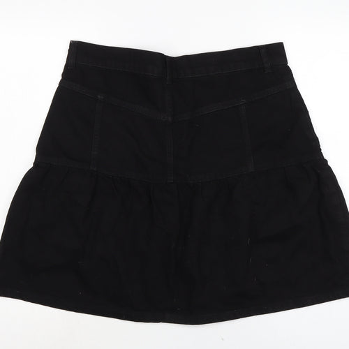 Topshop Womens Black Cotton A-Line Skirt Size 16 Zip