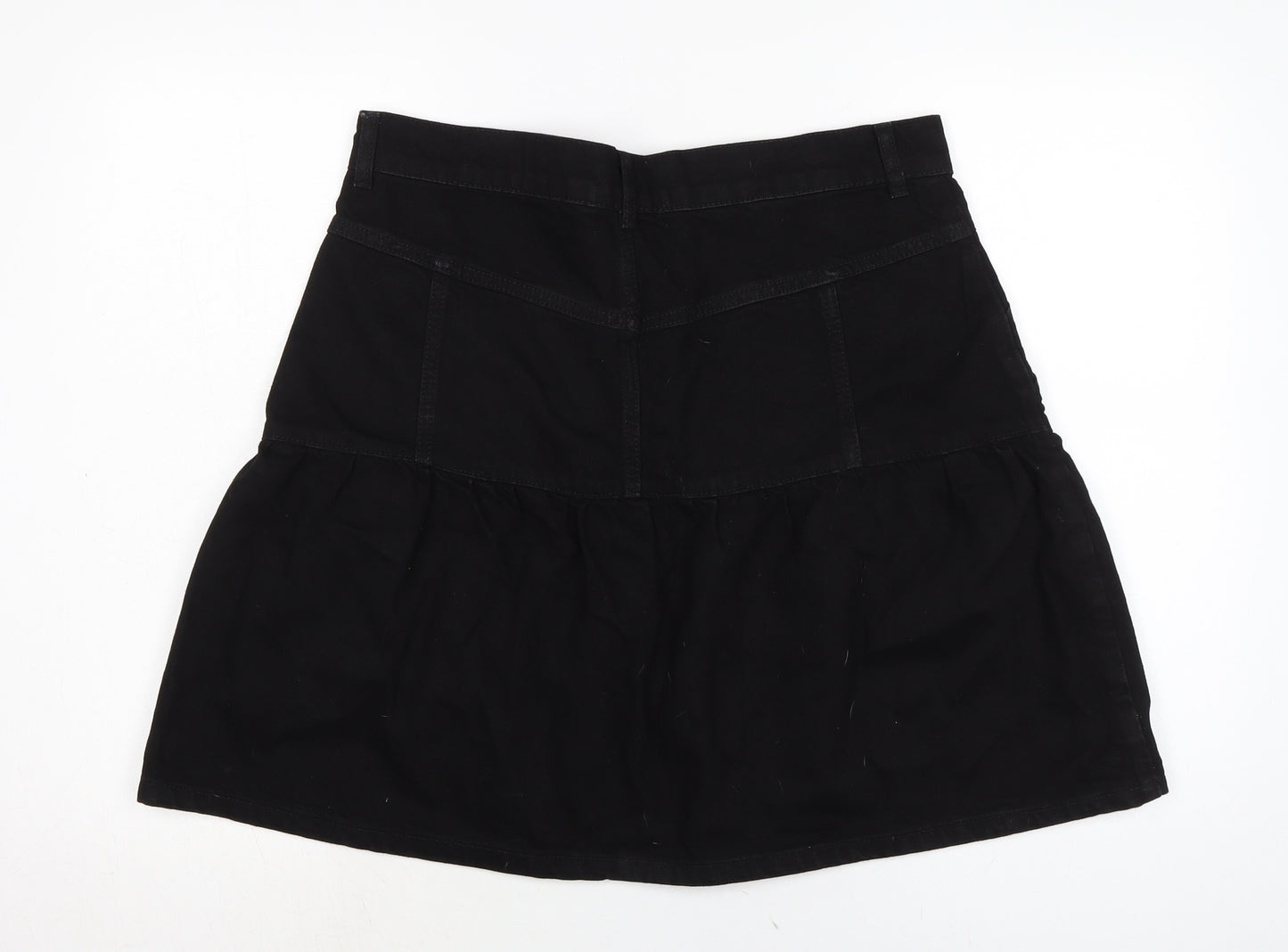 Topshop Womens Black Cotton A-Line Skirt Size 16 Zip