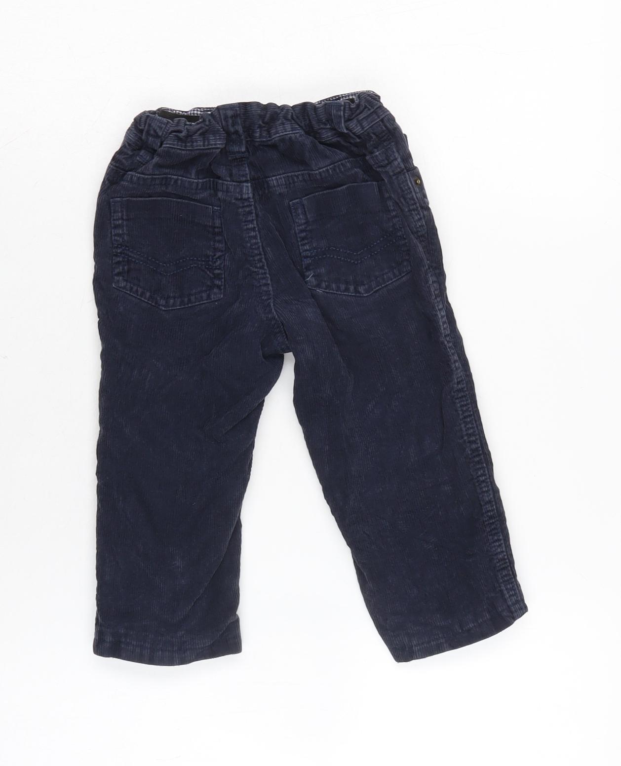 John Lewis Boys Blue Cotton Capri Trousers Size 12-18 Months Zip - Inside Leg 10n - Waist 14In.