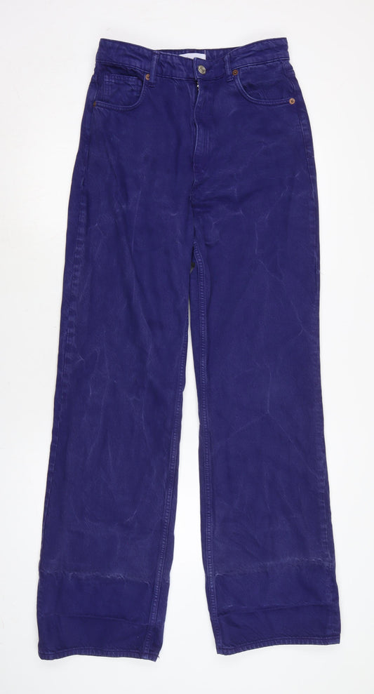 Zara Womens Purple Cotton Wide-Leg Jeans Size 8 L34 in Regular Zip