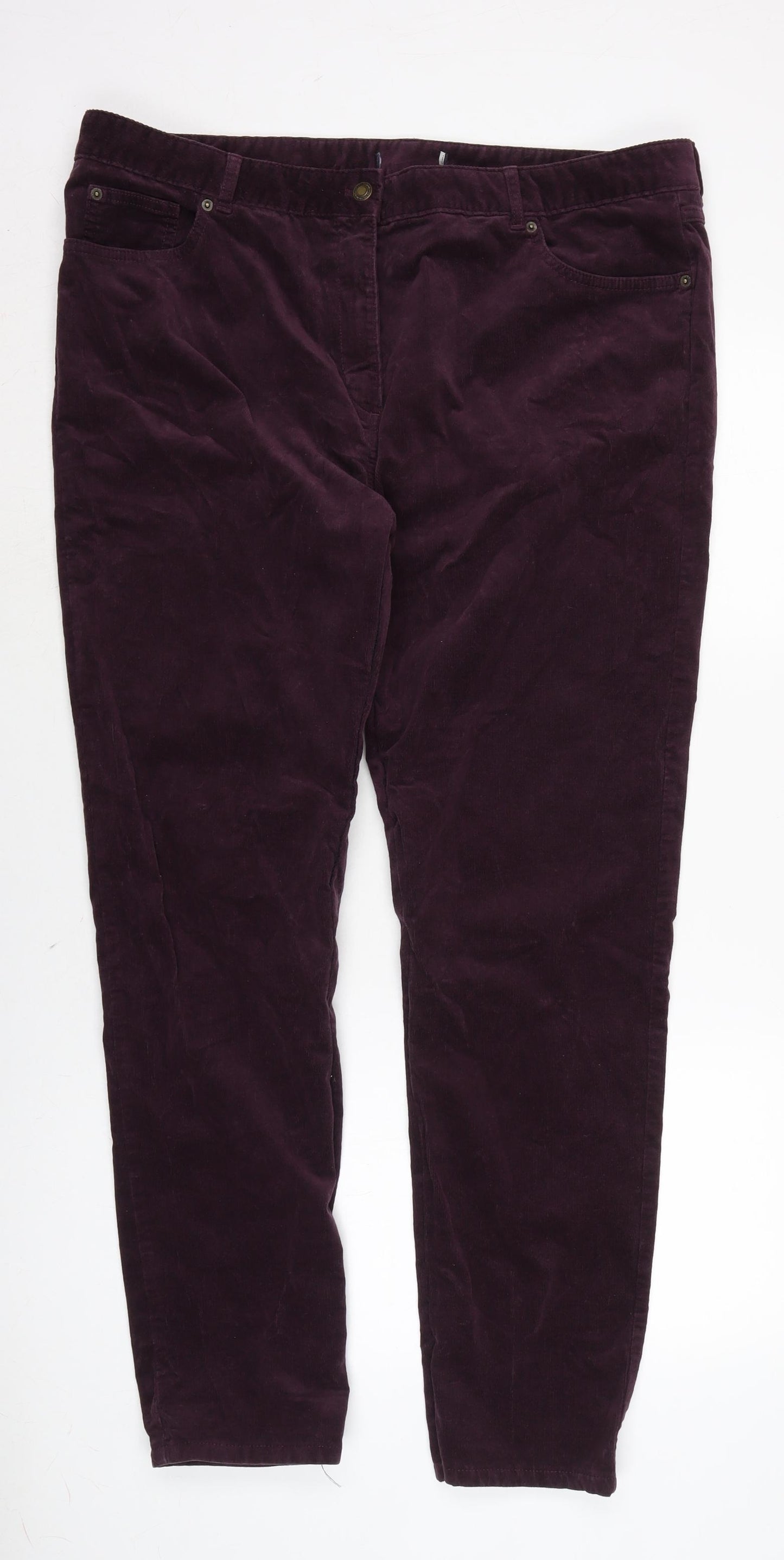 Marks and Spencer Womens Purple Cotton Trousers Size 20 L29 in Regular Zip