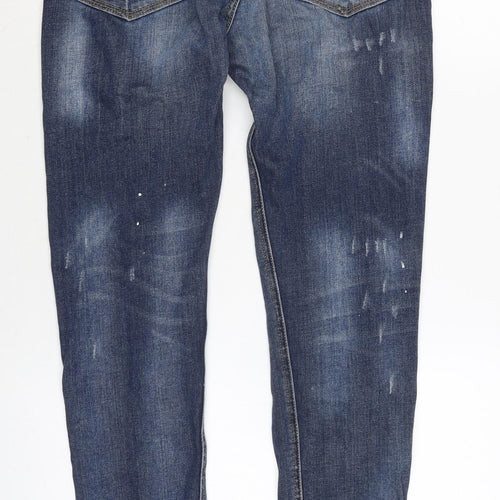 Zara Mens Blue Cotton Blend Tapered Jeans Size 31 in L28 in Regular Zip - Distressed