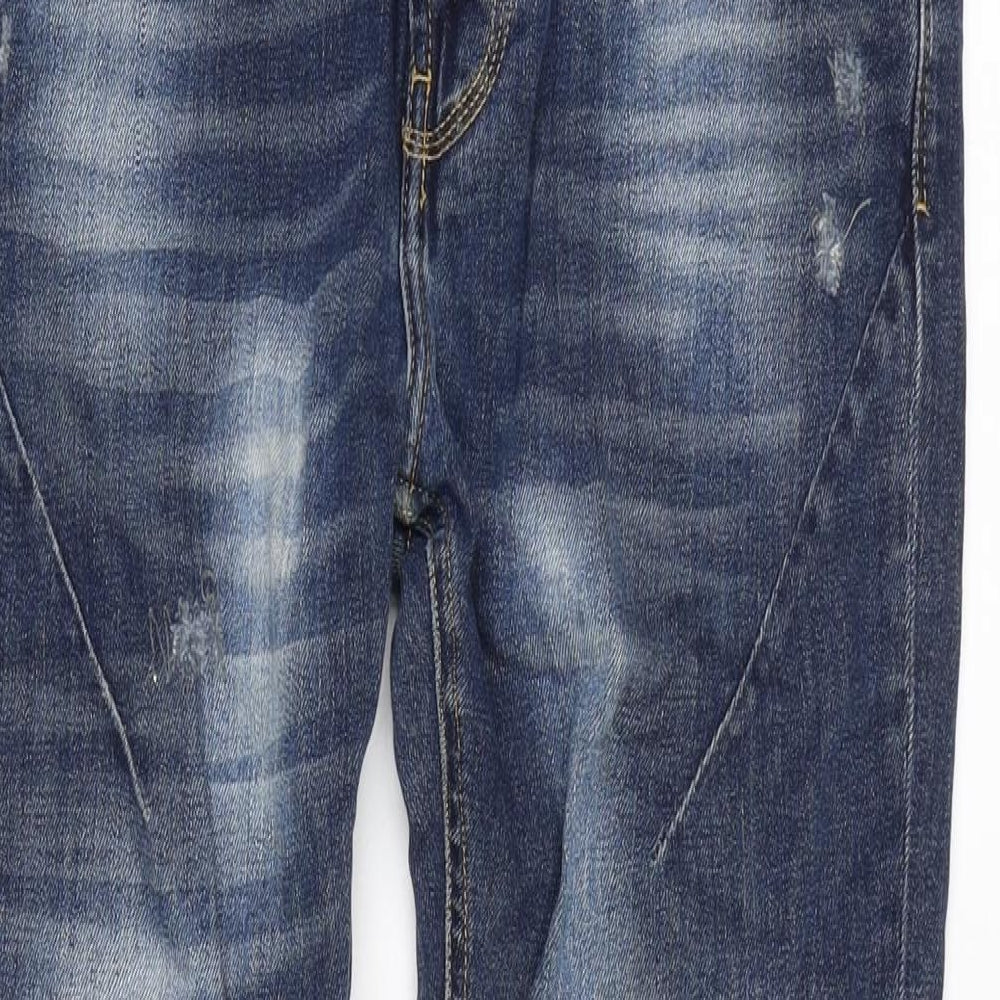 Zara Mens Blue Cotton Blend Tapered Jeans Size 31 in L28 in Regular Zip - Distressed