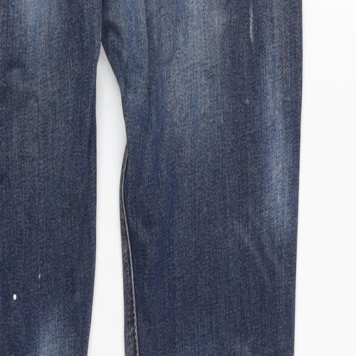 Zara Mens Blue Cotton Blend Tapered Jeans Size 31 in L28 in Regular Zip - Distressed