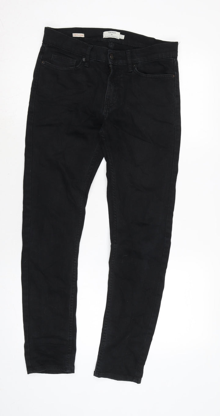 Topman Mens Black Cotton Blend Skinny Jeans Size 30 in L27 in Regular Zip