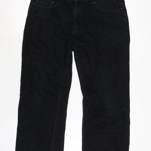 George Mens Black Cotton Straight Jeans Size 33 in L29 in Regular Zip
