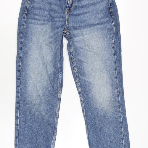 Topshop Womens Blue Cotton Straight Jeans Size 28 in L25.5 in Regular Zip - Raw Hem