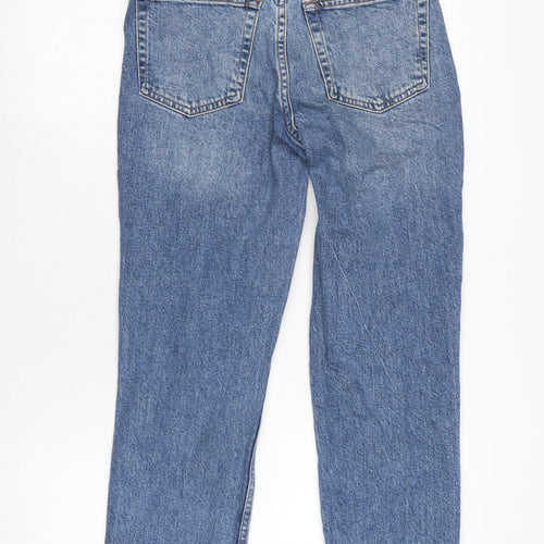 Topshop Womens Blue Cotton Straight Jeans Size 28 in L25.5 in Regular Zip - Raw Hem