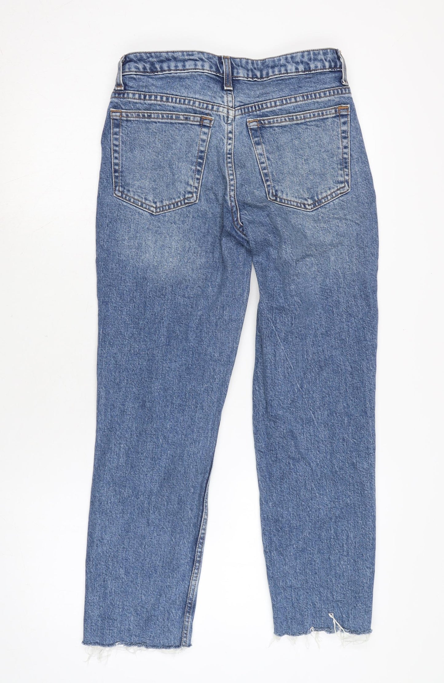 Topshop Womens Blue Cotton Straight Jeans Size 28 in L25.5 in Regular Zip - Raw Hem