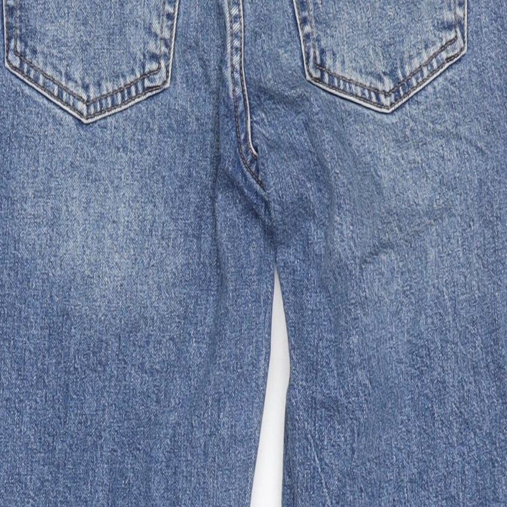 Topshop Womens Blue Cotton Straight Jeans Size 28 in L25.5 in Regular Zip - Raw Hem